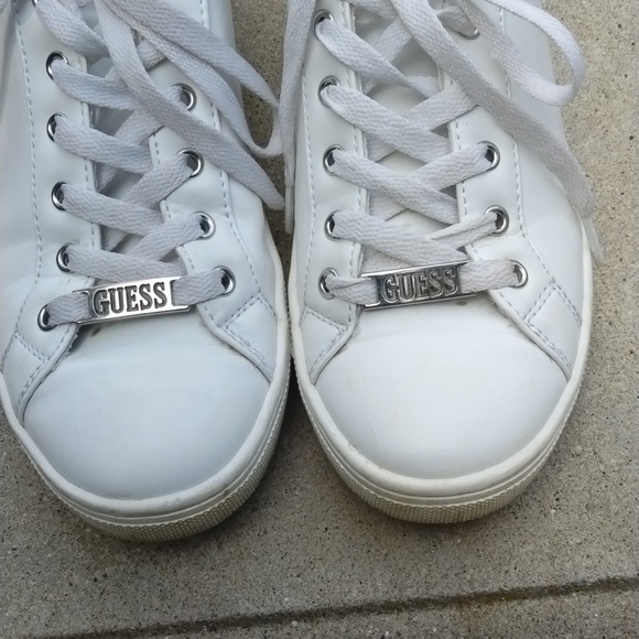Guess Leather White and Silver Sneakers Size 8.5 - Picture 2 of 8